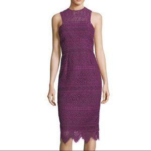 Trina Turk High Neck Lace Sheath Dress Plum 12 NWT